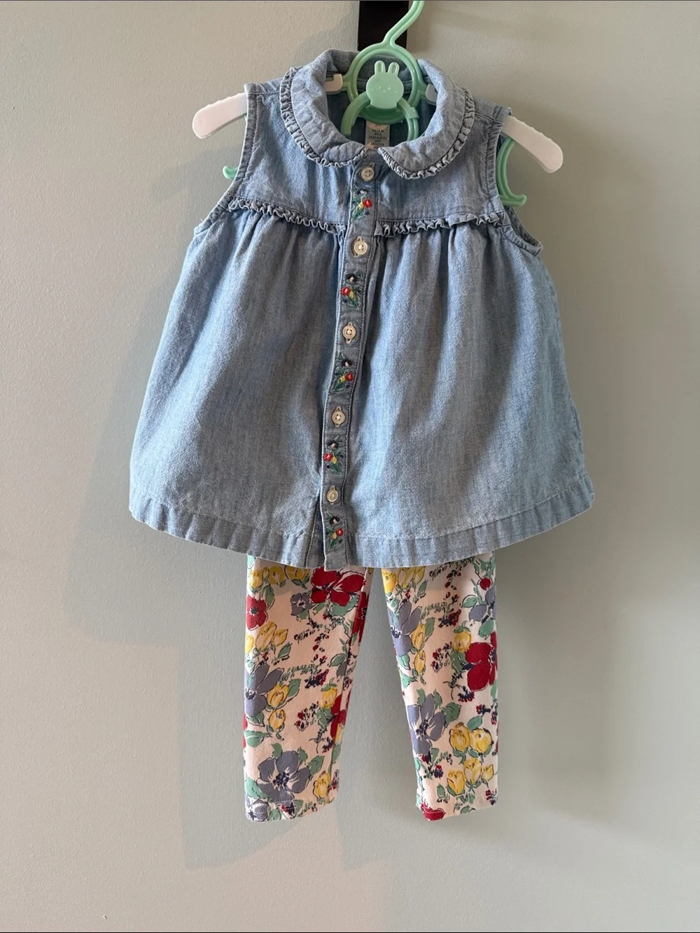 Ralph Lauren 18M matching set Chambray Button Baby Tunic with Floral Leggings